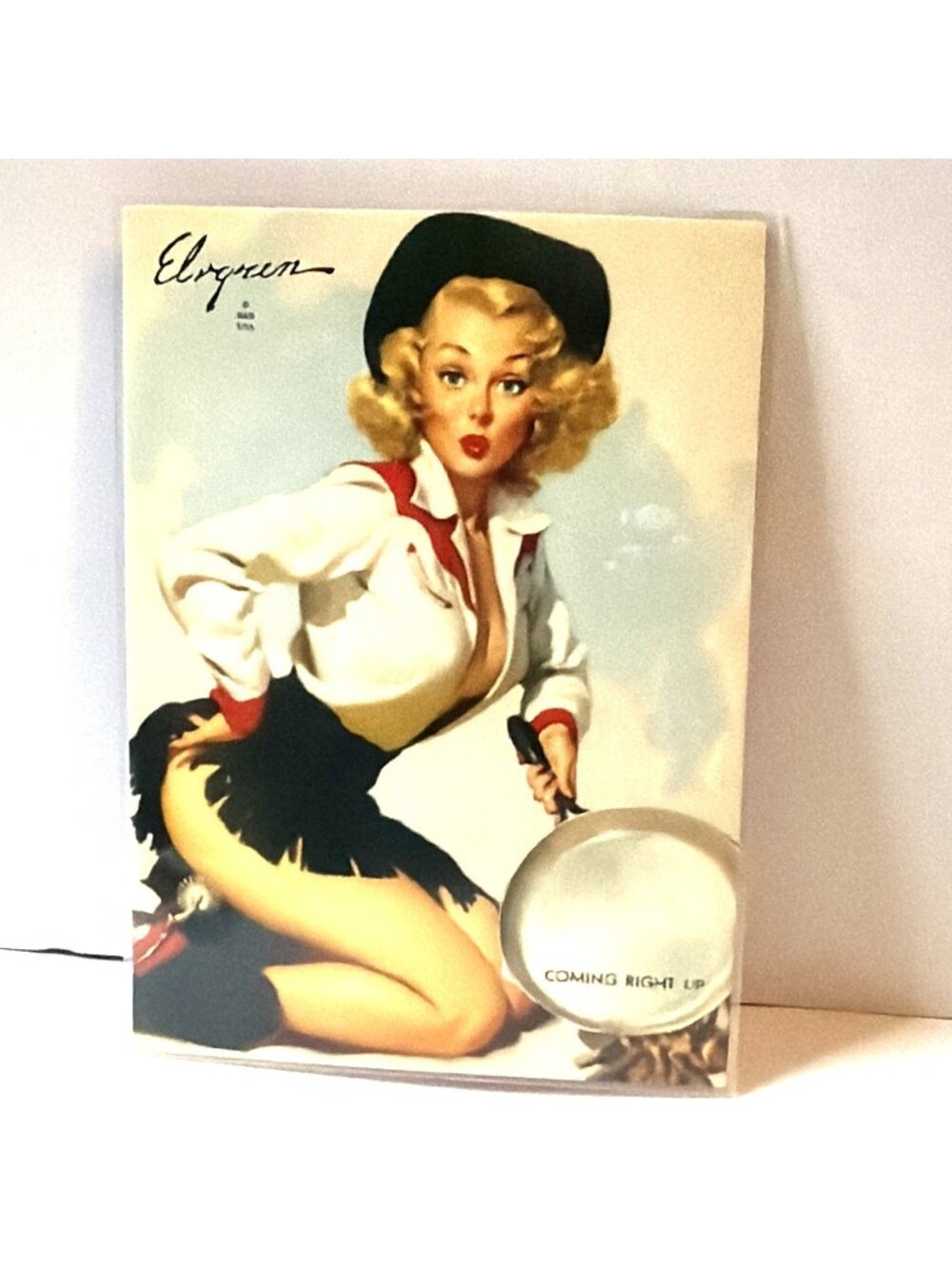 1993 Gil Elvgren Pinup Card 76 Coming Right Up Comic Image Calendar Art Man Cave